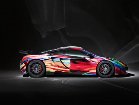 Red Racecar With Multicolored Streaks