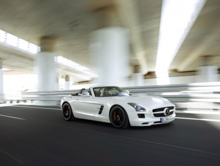 White Mercedes Benz AMG SLS
