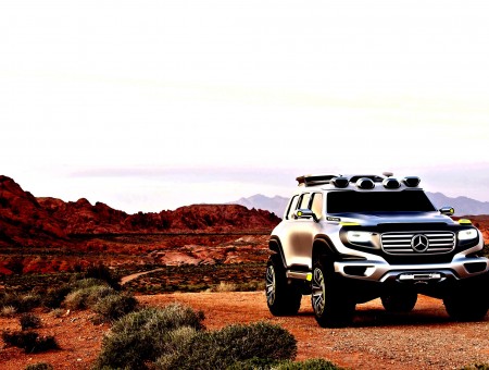 Silver Mercedes Benz Concept SUV In Desert