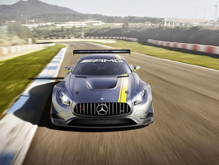 Gray Mercedes Benz AMG GT3 On Race Track 