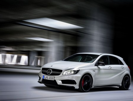 White Mercedes Benz A Class On Road