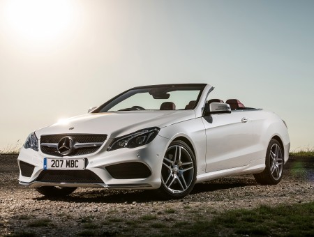 White Mercedes Benz Convertible Car At The Road