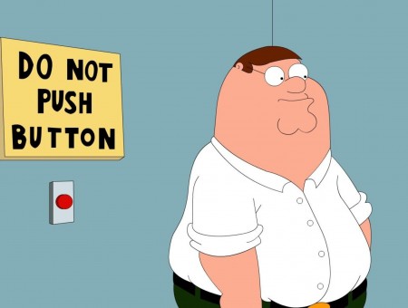 Peter Griffin Near Wall With Red Button Illustration