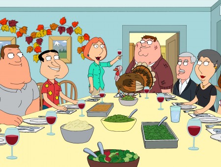 Family Guy Characters Near Dining Table Illustration