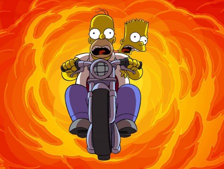 Homer Simpson And Bart Simpson Riding Motorcycle