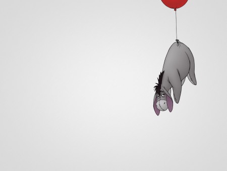 Eeyore Floating In Mid Air With Red Balloon Tied On His Back