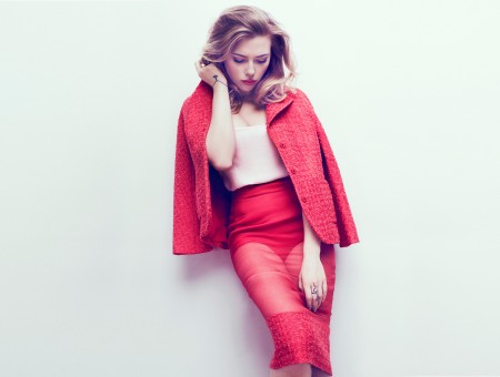 Scarlett Johansson Wearing Red Cardigan