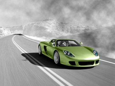 Green Porsche Carrera Gt In Highway