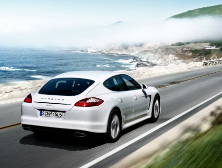 White Porsche Panamera In Highway