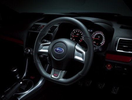 Grey Subaru Steering Wheel Near Car Instrument Cluster Panel