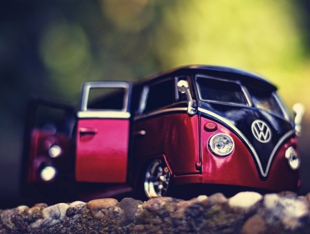 Red And Black Metal Volkswagen Van Model