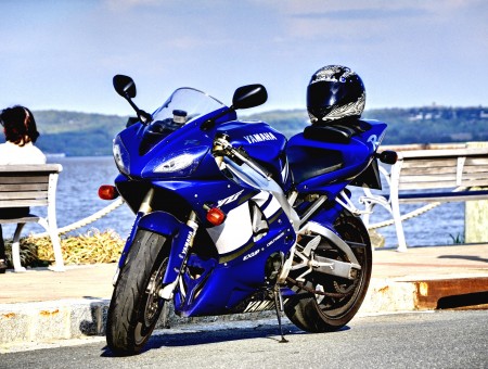 Blue Silver And Black Yamaha Motorbike Near Ocean Water