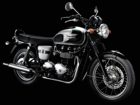 Black And Silver Standard Motorcycle With Black Background