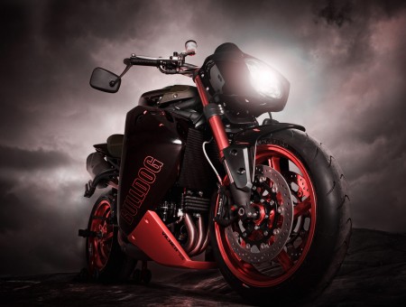 Red And Black Motorcycle Under Grey Sky