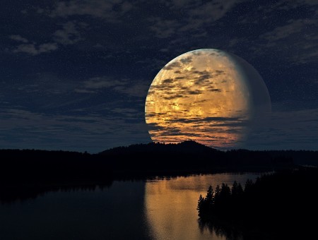 Moon Shining Over The Water
