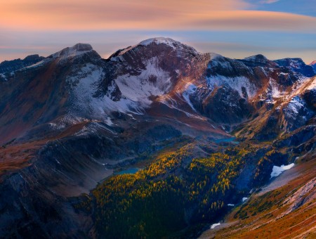 Snow Capped Mountains In Sunset