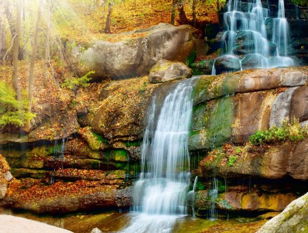 Waterfall Between Rocks During Daytime