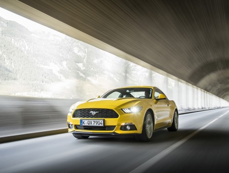 Yellow Mustang Car On Road
