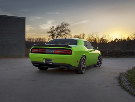 Green Dodge Challenger On Road