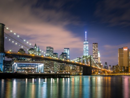 Lighted Brooklyn Bridge During Night Time