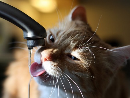Cat Drinking Water From Faucet