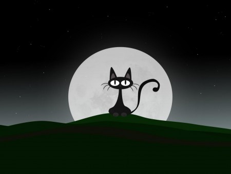 Illustration Of Black Cat And Moon