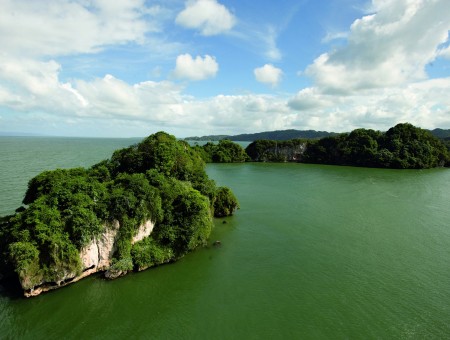 Green Trees Covered Islets At Sea During Daytime