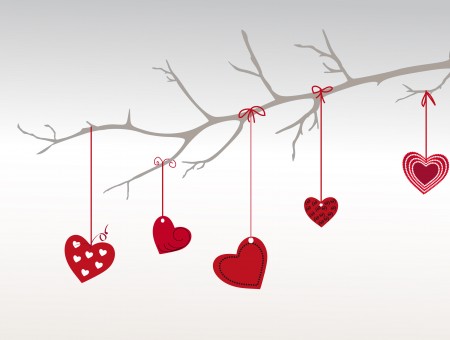 Illustration Red Hearts Hanged On Tree Branch