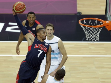 Russell Westbrook Performing Tomahawk Dunk During Fiba Basketball Game