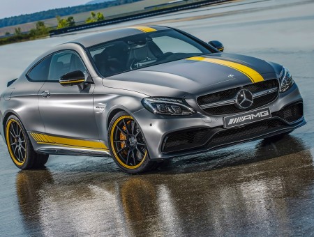 Gray And Yellow Mercedes Benz AMG Car
