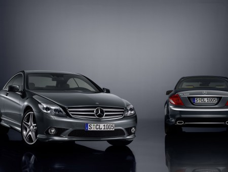 Front View And Back View Of Gray Mercedes Benz Coupe
