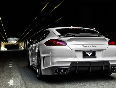 White Porsche Panamera In Road Tunnel