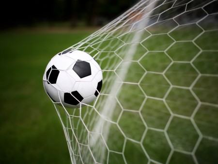 Soccer Ball Hit On White Soccer Goal Net