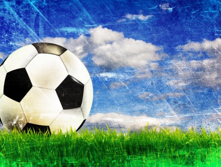 Painting Of White And Black Soccer Ball On Green Grass