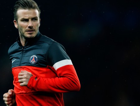 David Beckham Wearing Black And Red Jacket