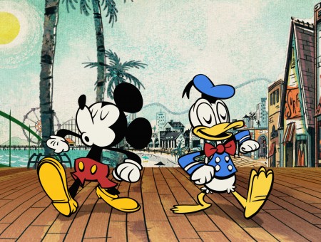 Mickey Mouse And Donald Duck On A Dock