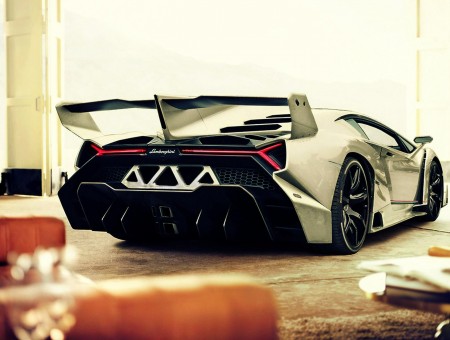 Parked White Lamborghini Veneno