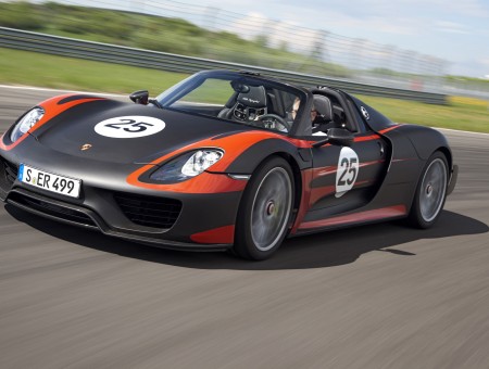 Black Orange Porsche 918 Spyder 2013 On Race Track