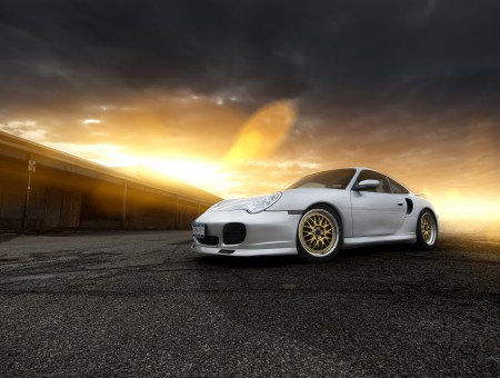 White Porsche 911 At Sunset