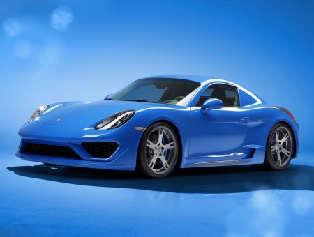 Blue Porsche Sports Car On Blue Background