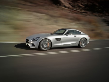 Silver Mercedes Benz GT AMG Coupe