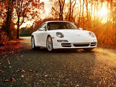 White Porsche At Sunset
