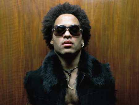 Lenny Kravitz In Black Fur Lined Sleeveless Jacket And Frameless Sunglasses