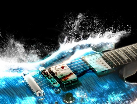 Blue And Silver Electric Guitar With Water Splash Effect Illustration