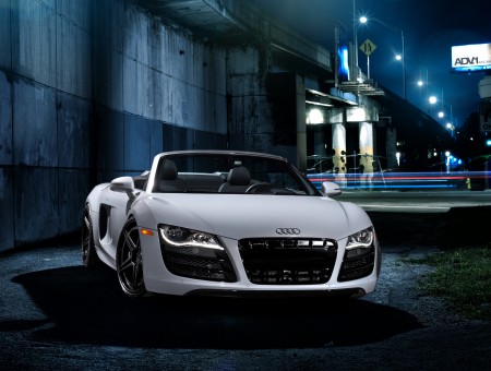 White Audi R8 Spider Parked During Nighttime