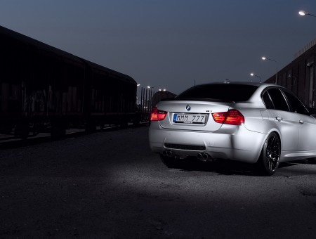 Grey BMW M3 Parked During Nighttime