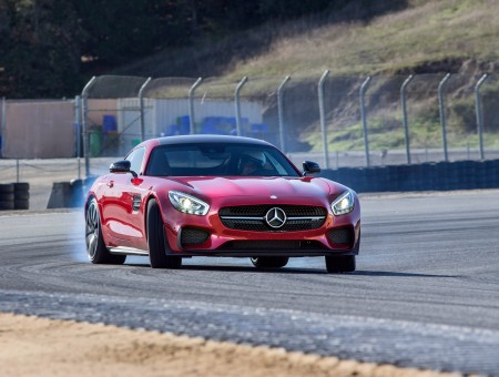 Red Mercedes Benz AMG GT On Race Track