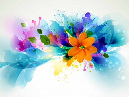 Orange Green Pink Blue And Yellow Floral Artwork