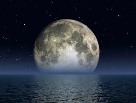 Moon With Stars On Sea Body Of Water