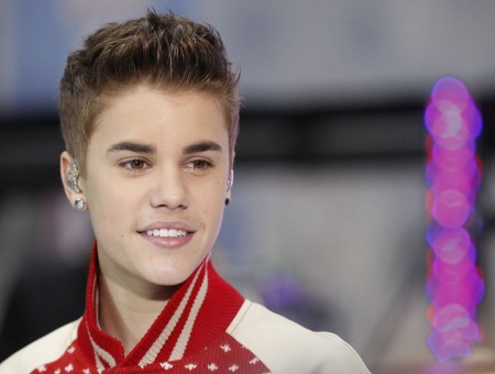 Smiling Justin Bieber In White And Red Jacket